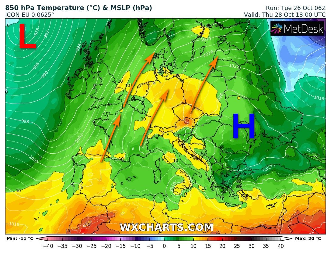Pogoda. Rozległy sektor ciepłych mas powietrza nad Europą - prognozowana sytuacja na najbliższy czwartek
