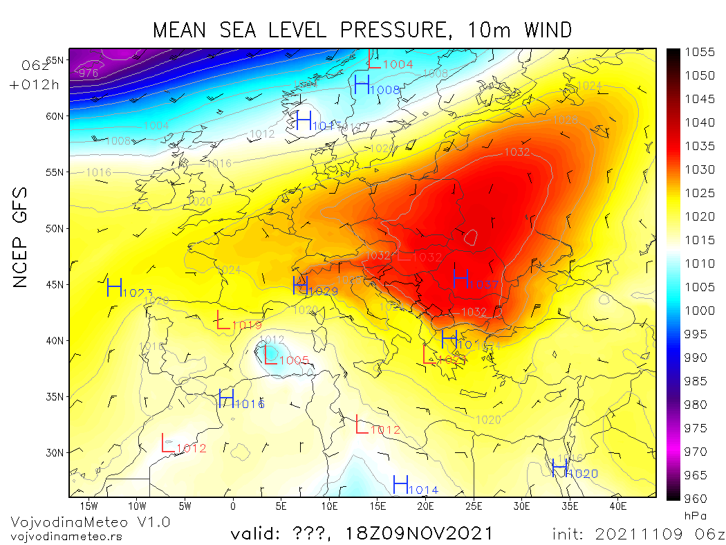 Pogoda. Prognoza kształtowania się ciśnienia nad Europą. Okres od wtorkowego wieczoru do końca piątku (12.11)