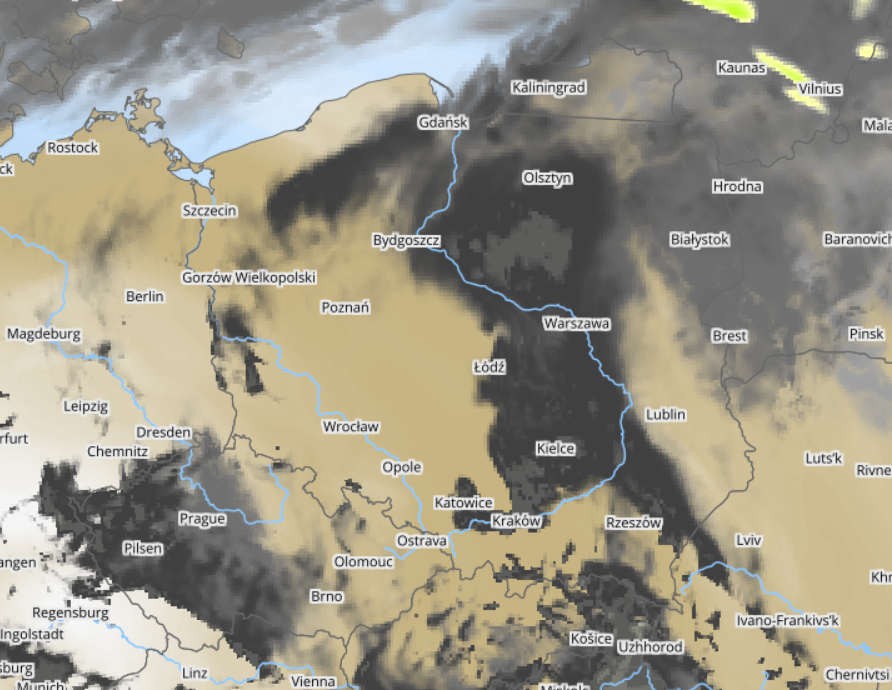 Pogoda. Prognoza zachmurzenia nad Polską wg modelu UMPL - godzina 07:00 i 14:00