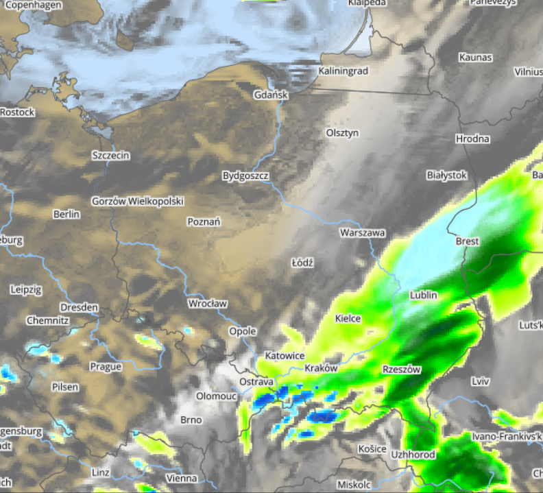 Pogoda: Prognoza opadów na godzinę 12:00 - silne opady konwekcyjne od Podkarpacia po Lubelszczyznę