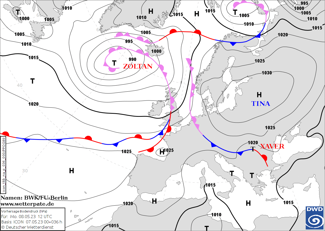 Pogoda: Prognozowana sytuacja baryczna nad Europą w poniedziałek 08.05.23